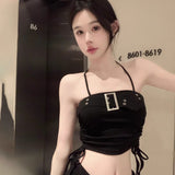 Korean Version Women's Crop Top Halter Lace-up Short Tube Top-Outfit