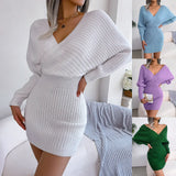 2025 Sexy Crossing V-Neck Battender Bags Sweater Dress Women's
