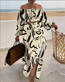 Fongt Autumn Women's Clothing A Word On The Shoulder Dress Open Fork Dress Two