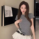 Fongt Polka Dot Round Collar Short Sleeved T Shirt Women's Wear 2024 Summer Short Slim Show Thin With Casual Student