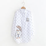 Arrival Big Face Cat Embroidery Long White Blouse Casual Striped Dot Cotton Shirt Loose Plus Size Top Feminina Blusa