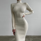 Fongt Long Pit Knitted Dress Female Solid Color Wool Tight Sex 2023 Autumn And Winter
