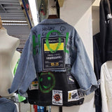 Cloth Stitching Denim Mid-length Jacket-Outfit