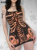 Dark Sternum Graphic Gothic Aesthetic Sexy Mini Dresses Grunge Y2k Retro Tie Dye Bodycon Dress Women Summer 90s