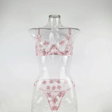 Floral Bra Set Women Transparent Bra Underwire + Panty 2021 Spring Sexy Underwear Sweet Lingerie Set