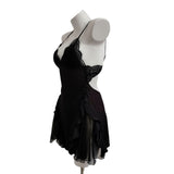 Fongt Sexy Little Chest Thin Pajamas With Thoracic Mat Women Autumn New Ice Wire Splicing Mesh Pure Desire Hanging Skirt