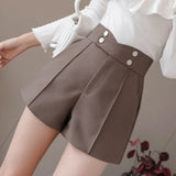 Size Suits Shorts Women 2022 Summer New High Waist Solid Black Office Work Shorts Ladies Pocket Gray Wide Leg Trouser
