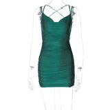 Solid Color Ruffled Off Shoulder Mini Dress Lace-up Ladies Shoulder Strap Backless Tight Bandage Party Club Streetwear Slim