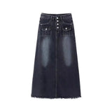 Fongt Denim Skirt Skirt Women's Summer 2023 New Retro Design Sense Minority Show Thin A-Line Long Skirt Skirt-Outfit