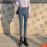 Fongt Double-Button Small Foot Jeans Women's Fall 2024 New Summer Slim Show Thin Nine Minutes Tight Black Pants-Outfit