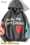 Graffiti Letter Print Hoodies Women Men Casual Loose Hooded Shirt Harajuku Hip Hop Oversized Streetwear Pullover