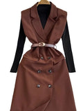 Socialite Commuter In Autumn And Winter Double-Breasted Sleeveless Suit Vest Dress Women's Two-Piece Vertical Collar Sweater-Outfit