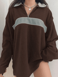 Fleece Patchwork Half Zip Sweatshirt-Outfit