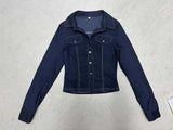 Fongt Style Personality Hottie Work Clothes Imitation Denim Shirt V-Word Collar Three Buckle Cardigan Casual Top