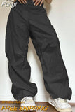 Wide Leg Sweatpants Women Vintage Y2K Punk Streetwear Joggers Solid Low Waist Drawstring Trousers Casual Cargo Pants
