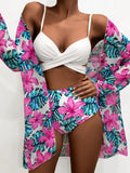 2024 New Bikini Gathering Sexy Mesh Three-Piece Set Of Split-Print Swimsuit