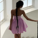 Lavender V-neck Strapless Mini Dress-Outfit