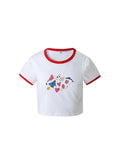 Fruity Butterfly Print Crop Top-Outfit