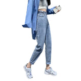 Fongt Jeans Women's Fall Women 2024 New High Waist Slim Versatile Loose Straight Dad Turnip Pants-Outfit