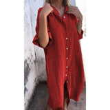 Fongt New Spring And Summer Loose Leisure Sleeve Cotton Shirt Dress Women