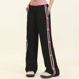 Striped Side Bow Sweatpants-Outfit