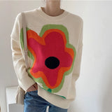 Print Long Sleeve Women's Sweaters O-neck Dropped Shoulder Loose Pullovers Female 2021 Autumn Sweet Streetwear