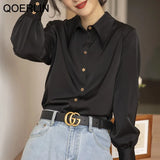 OL Stylish Satin White Shirt Elegant Formal Blouse Luxury Women Shirt Plus Size Full Sleeve Buttons Cuff Office