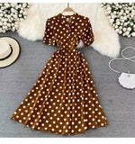 Fongt Summer French Retro Skinny Bubble Short-Sleeved V-Neck A-Shaped Dress Elegant Temperament Long Dress