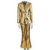 Fongt New Star Fashion Gold Lequine Suit Jacket Trouser Suit Two Sets