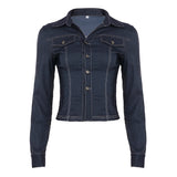 Fongt Style Personality Hottie Work Clothes Imitation Denim Shirt V-Word Collar Three Buckle Cardigan Casual Top
