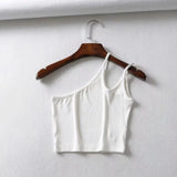 New Irregular Oblique Collar One-Shoulder Double Halter Top E Slim Lady Sling Vest-Outfit