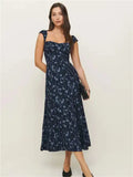 Fongt New Women's Fashion Elegant French Vintage Flower Printed Dress