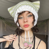 Fongt New Knitted Hat Fox Ear Devil Horn Striped Wool Hat Female-Outfit