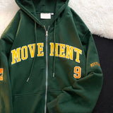 Letter Embroidery Oversized Zip Up Hoodie-Outfit