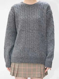 Women Solid O-Neck Loose Sweaters 2023 Autumn Vintage Long Sleeve Knit Pullover Chic Female Fashion Long Sleeve Knitwears-Outfit