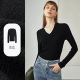 Office Lady White Yellow Black Loose Wool Sweater Women Autumn 100% Wool Thin Bottoming Sweater V-neck