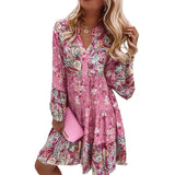 Fongt Women's Clothing 2025 Spring And Summer New Sen Series Large Size Women's Dress V-Neck Print Horn Sleeve Dress