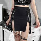 Dark Wind Summer New Double Zipper Bag Hip Fork Goth Design Tight Half Skirt Woman-Outfit