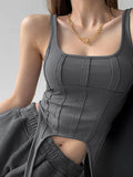 Fongt Fishbone Harness Hook Vest Female 2023 New Ins Design Sense Slim U Collar Short Top Tide-Outfit