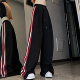 Contrast Side Stripe Baggy Sweatpants-Outfit