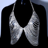 Tassel Rhinestone Crysta Chest Chains Women Hollow Out See Through Bra Top Summer Bikini Bodychain Party Crop