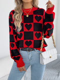 Fongt Autumn And Winter Lattice Love Lantern Sleeve Sweater Valentine's Day Women's Clothing