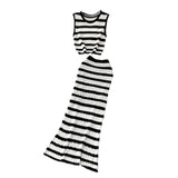 Fongt And Summer Pure Desire Gentle Wind Temperament Suit Female Hollow Out Sleeveless Short Vest Fishtail Skirt Two Sets-Outfit