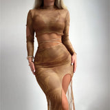 2025 New Long Sleeve Dress Swimsuit Set Split Bikini