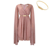 Fongt With Belt Women's Summer New Fashion Elegant V-Neck Cape Dress