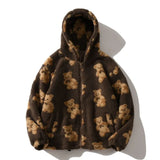 Long Sleeve Hooded Thick Casual Cartoon Pattern Bear Zipper Pocket Fleece
