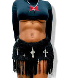 Fongt High-Waisted Cross Print Flow Shiny Short Skirt Summer Fashion Casual Babes Dress