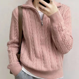 Dark Academia Half Zip Up Cable Knit Sweater-Outfit