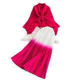 Fongt Wrinkled Butterfly Sleeve Gradient With Shawl Short Coat Top + Gradient 100 Folded Skirt Two-Piece Suit