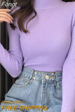 Turtleneck Sweater Women Autumn Casual Thin Long Sleeve Tops Base Knitted Sweaters Solid Color Slim Stretch